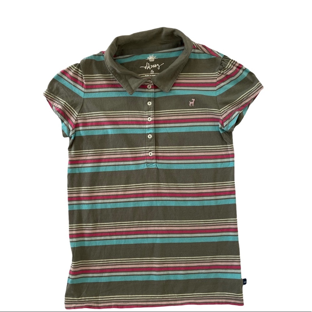 Old Navy Girls Brown Pink Blue Stripe Polo Shirt XL